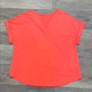 SHEIN Curve Bright Coral V Neck Short Sleeve Top Size 1X